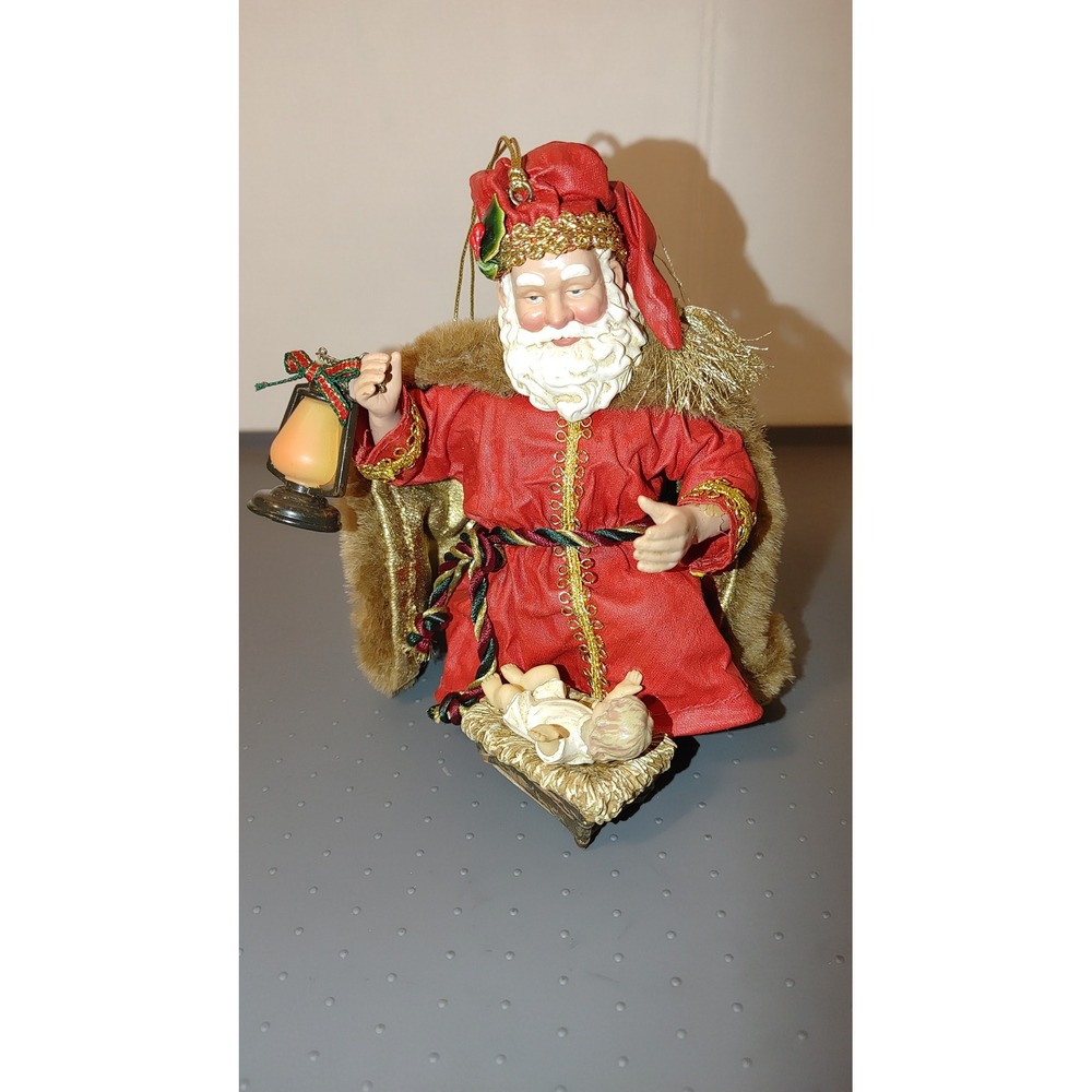 Possible Dreams Clothtique Santa Nativity Ornament 6in Red Gold Excellent 2002